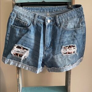 Zebra print Denim Distressed Women Shorts